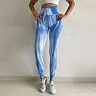 Лосини безшовні жіночі спортивні блакитні для фітнеса з пуш ап Легінси для тренувань бігу танців з високою талією, фото 3