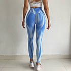 Лосини безшовні жіночі спортивні блакитні для фітнеса з пуш ап Легінси для тренувань бігу танців з високою талією, фото 4