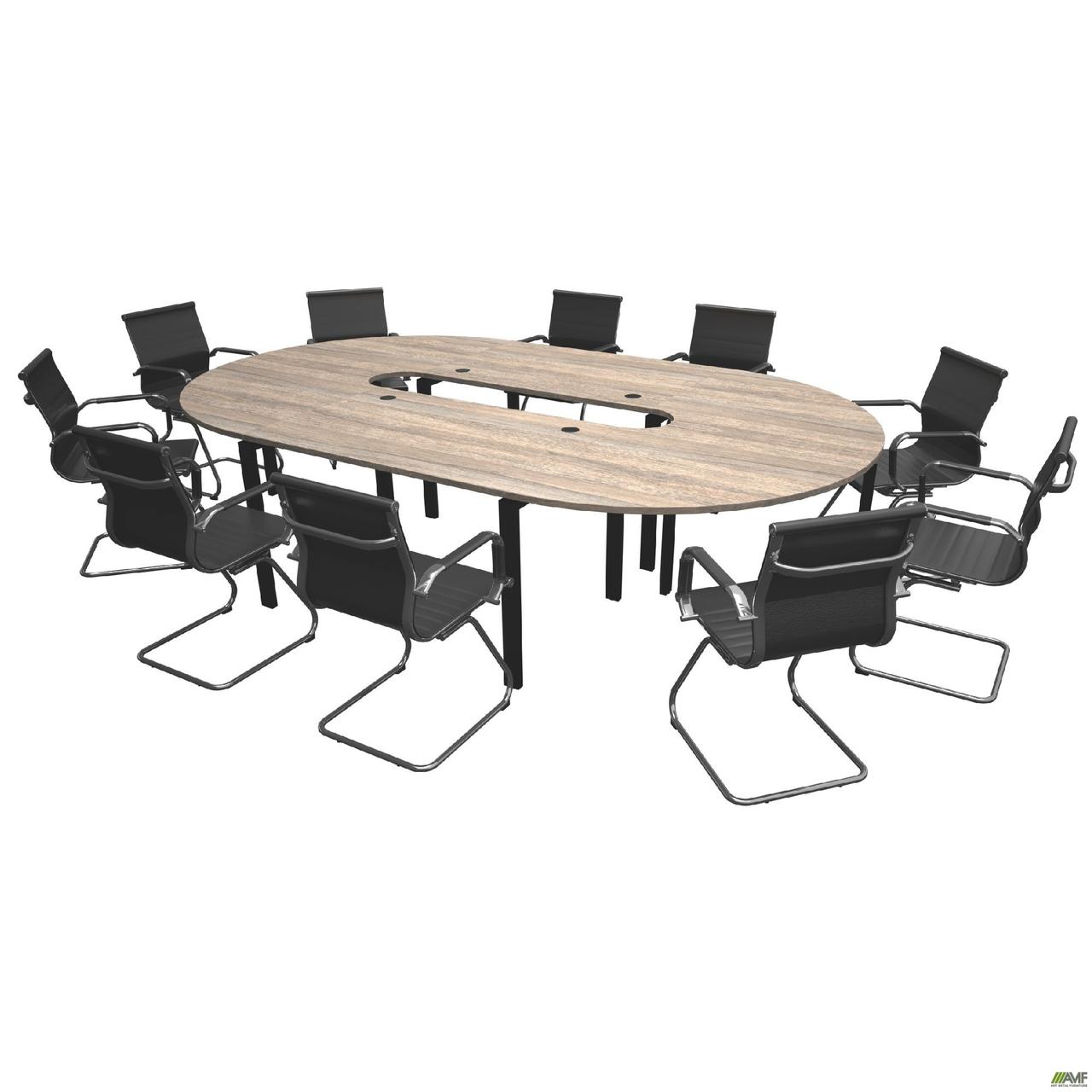 Конференц стіл 2900х1900х750Н Комплект 2. В'яз Ліберті Димчастий. Чорний графіт