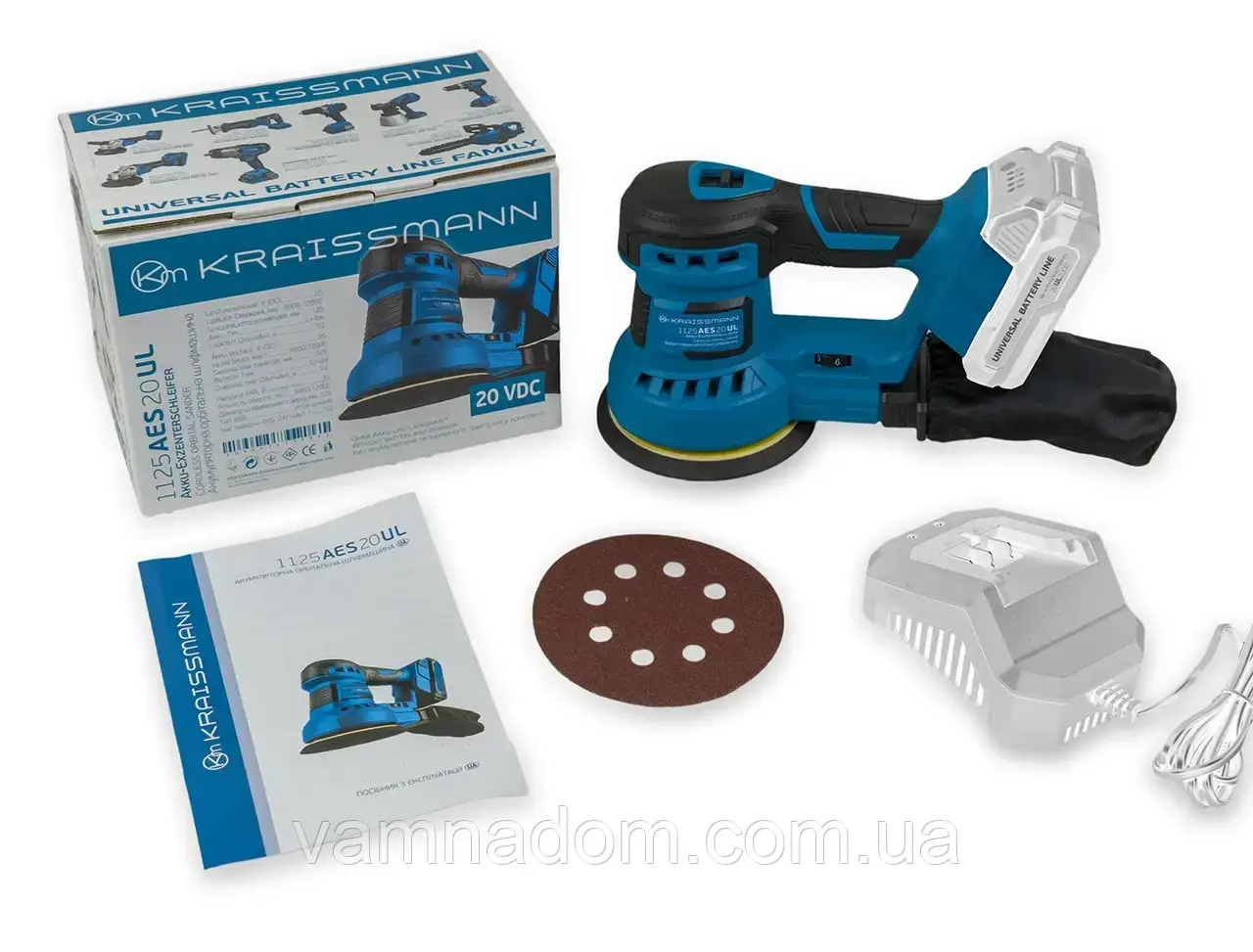 Акумуляторна орбітальна шліфмашина KRAISSMANN 1125 AES 20UL (Без акумулятора та зарядного пристрою), фото 1