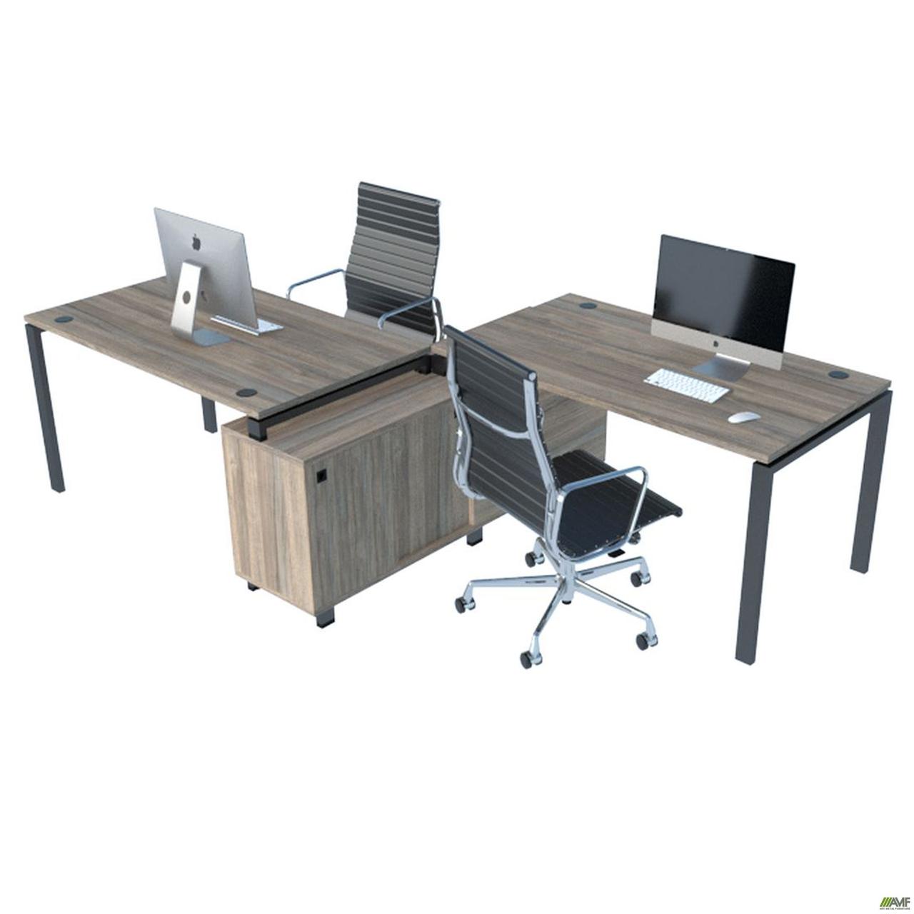 Стіл менеджера на 2 робочих місця. Комплект 14. В'яз Ліберті Димчастий. Чорний графіт