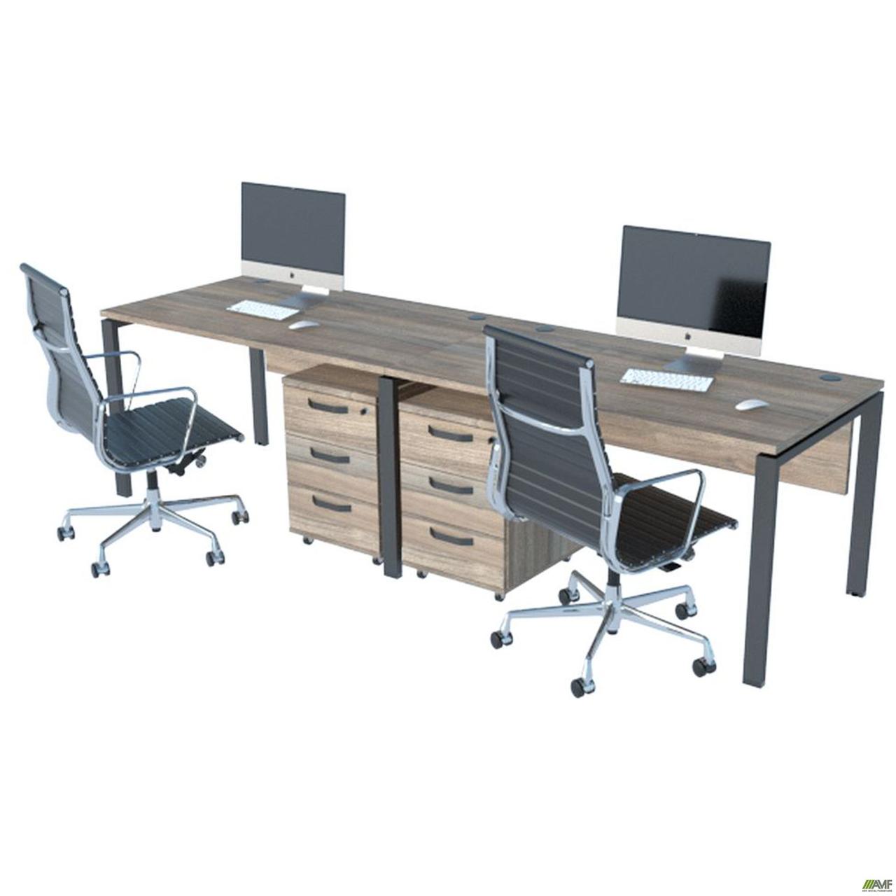 Стіл менеджера на 2 робочих місця. Комплект 20. В'яз Ліберті Димчастий. Чорний графіт