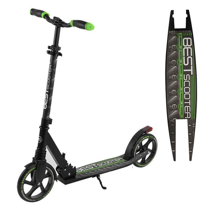 Самокат двоколісний складаний Best Scooter 86125, гальмо зі світлом, чорно-зелений