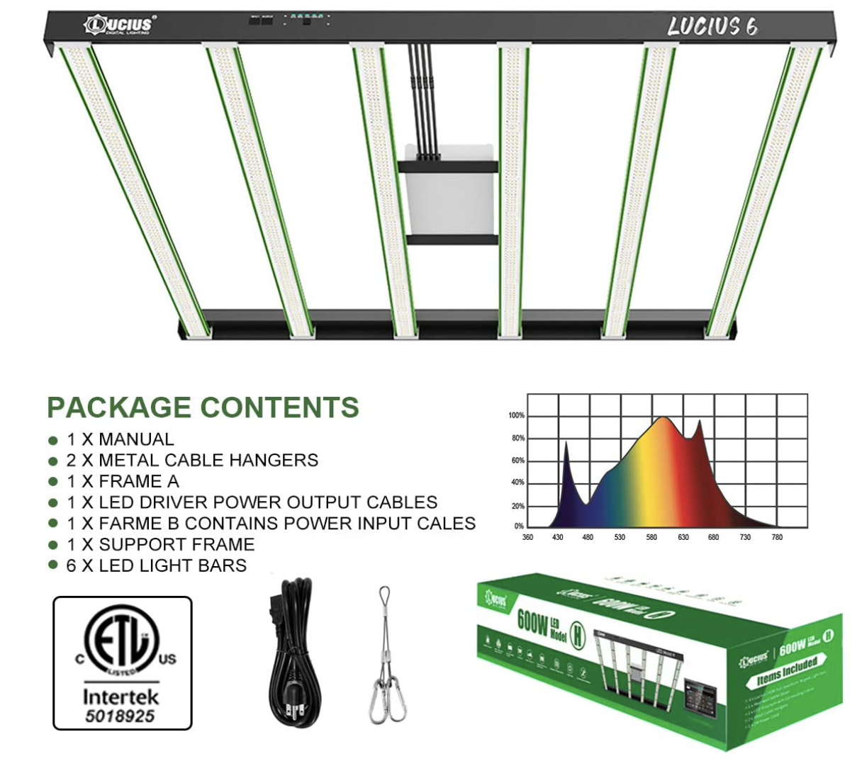 Фитолампа LED лампа 600W ECO Lucius Full Spectrum Vertical Farming LED Grow Light - фото 6 - id-p1961378281