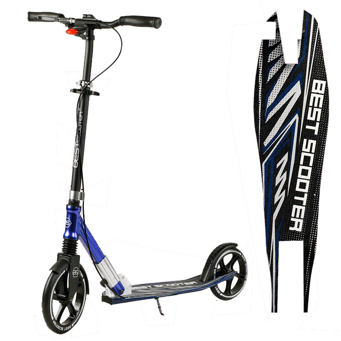Самокат двоколісний складаний Best Scooter 49804, колеса 230/200 мм, ручне гальмо, фара, Синій