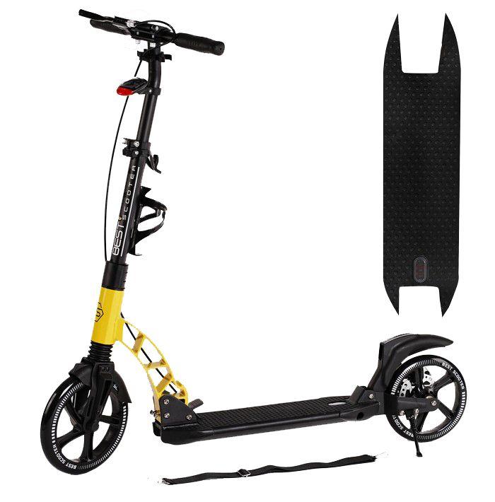 Самокат двоколісний складаний Best Scooter D-20477, дискове гальмо, фара, Чорно-жовтий