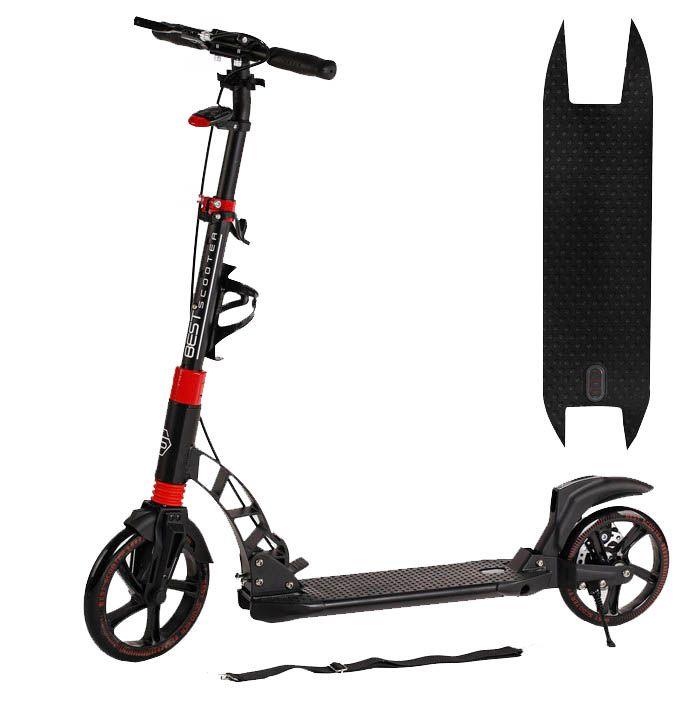Самокат двоколісний складаний Best Scooter D-64585, дискове гальмо, фара, Чорно-червоний