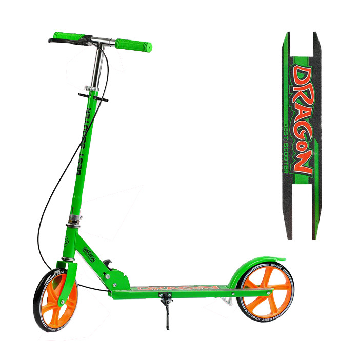 Самокат двоколісний складаний Best Scooter Dragon D-58971, ручне гальмо, Зелений