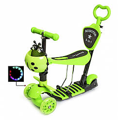 Самокат з батьківською ручкою Scooter 5 в 1 Сонечко, Салатовий