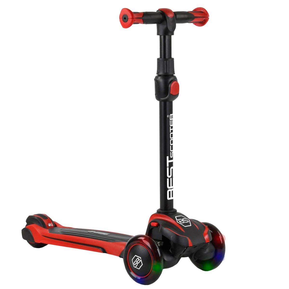 Самокат триколісний Best Scooter MX-40901 MAXI, алюмінієве кермо, колеса PU зі світлом, Чорно-червоний
