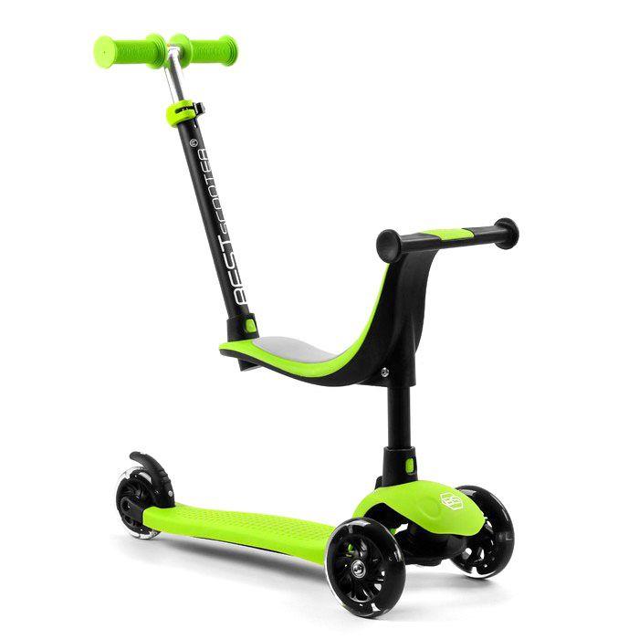 Самокат триколісний Best Scooter PL-315 PU колеса зі світлом, сидіння, батьківська ручка, Зелений