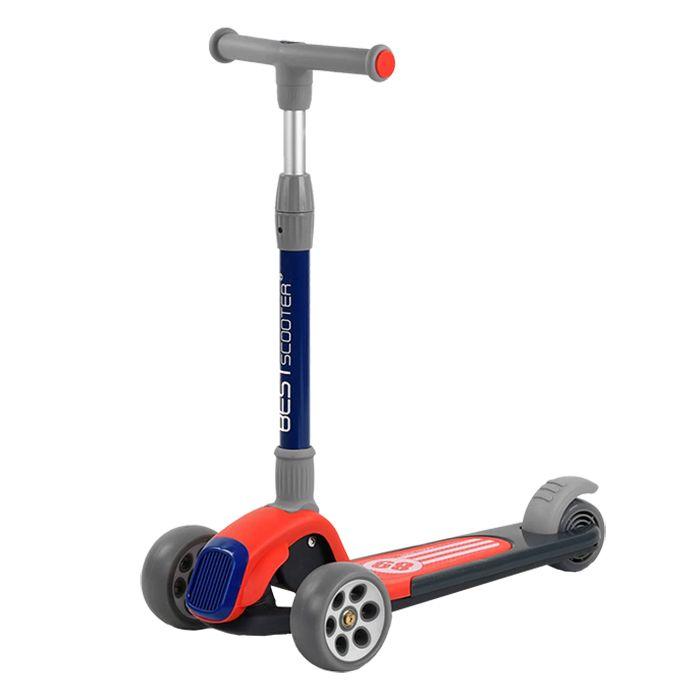 Самокат триколісний Best Scooter RS-9119, складне алюмінієве кермо, колеса PU зі світлом, Червоний
