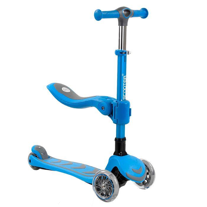 Самокат триколісний Best Scooter Т-04177, сидіння, складане алюмінієве кермо, колеса PU зі світлом, Блакитний