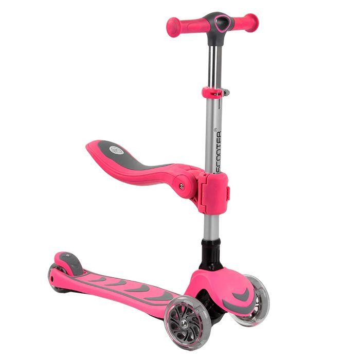 Самокат триколісний Best Scooter Т-05165, сидіння, складане алюмінієве кермо, колеса PU зі світлом, Рожевий