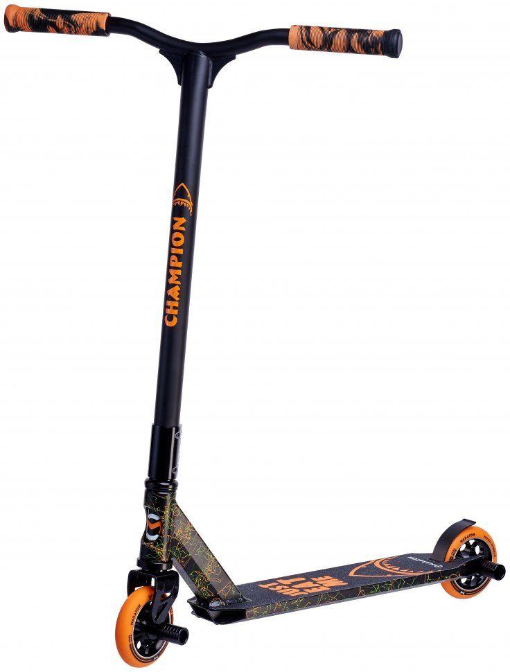 Самокат трюковий Maraton Champion, чорно-жовтогарячий, посилена конструкція, фото 1