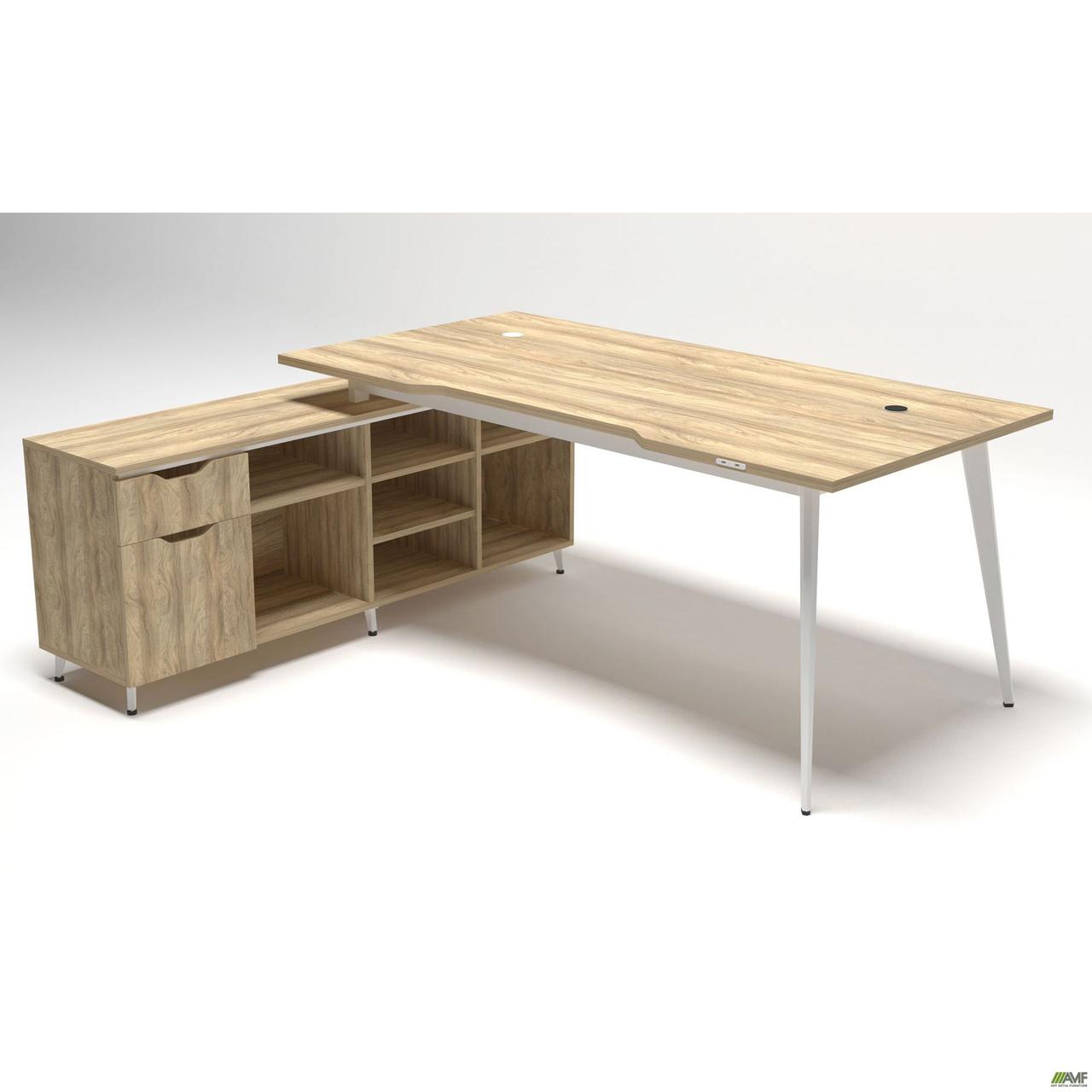 Робоче місце Delta DL-101L (1990х1600х750 мм) Блеквуд Ячмінний/Каркас білий/Опора білий беж