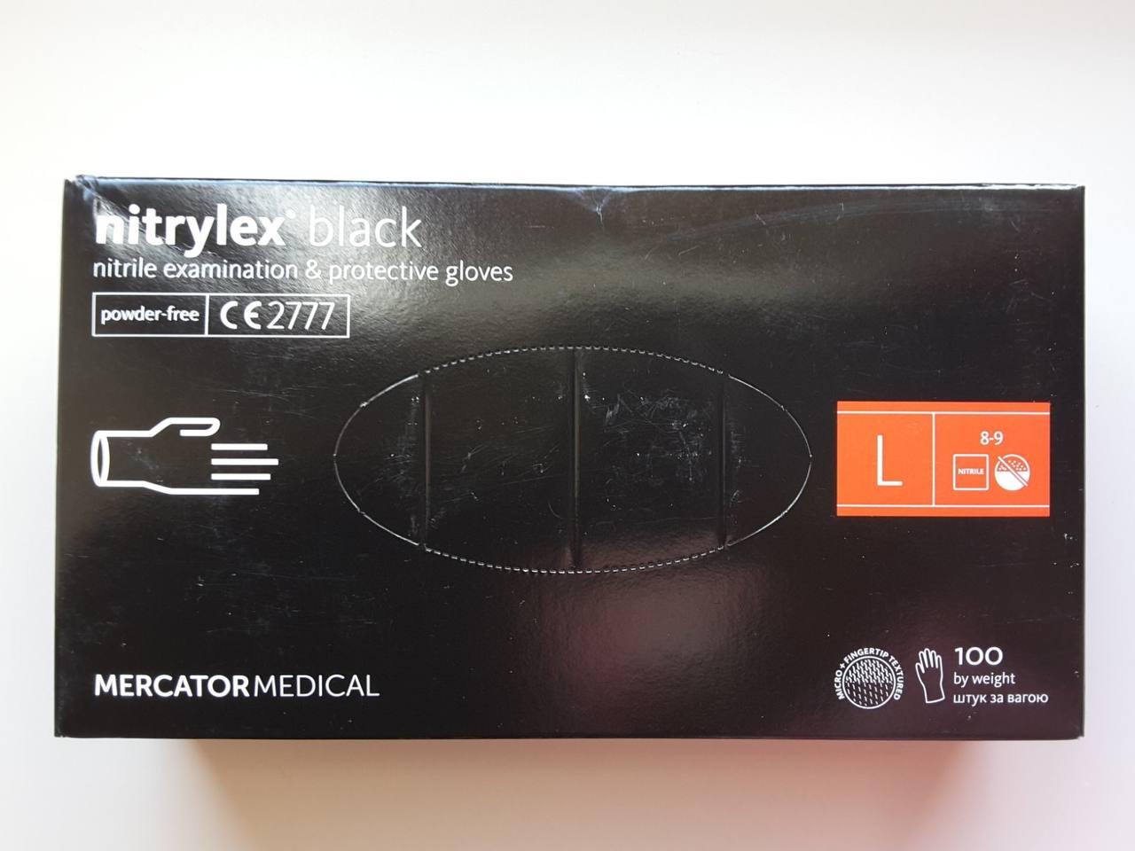 Нітрилові рукавички Mercator Nitrylex Black розмір L чорні, 100 штук, фото 1