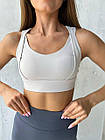 Жіночий спортивний топ для фітнесу та тренувань зі зйомними чашечками колір айворі батал до 3XL, фото 3