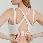 Жіночий спортивний топ для фітнесу та тренувань зі зйомними чашечками колір айворі батал до 3XL, фото 6