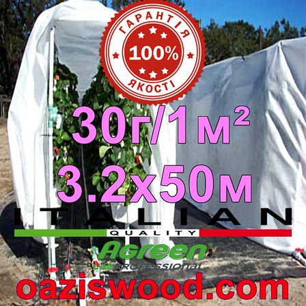 Агроволокно р-30g 3.2*50м AGREEN 4сезона біле Італійське якість, фото 1