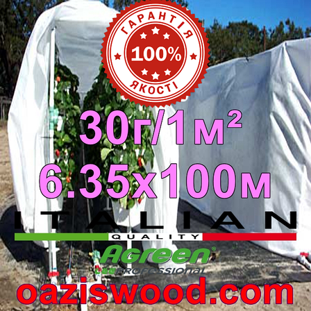 Агроволокно р-30g 6.35*100м AGREEN 4сезона біле Італійське якість, фото 1