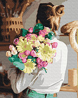 Картина по номерам Люди 40х50 Девушка с букетом Живопись по номерам на холсте Цветы Brushme BS52539