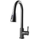 Змішувач для кухні Globus Lux ALPEN SBT1-2031-GP PVD чорний з лійкою., фото 6