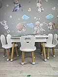 Столик дитячий прямокутний пенал білий та три біліх стільці    Крила ,  Зайчик ,   Серце, фото 3