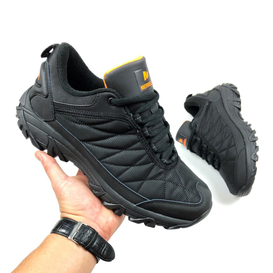 Чоловічі кросівки Merrell термо теплі молодіжні чорні жовтогарячі