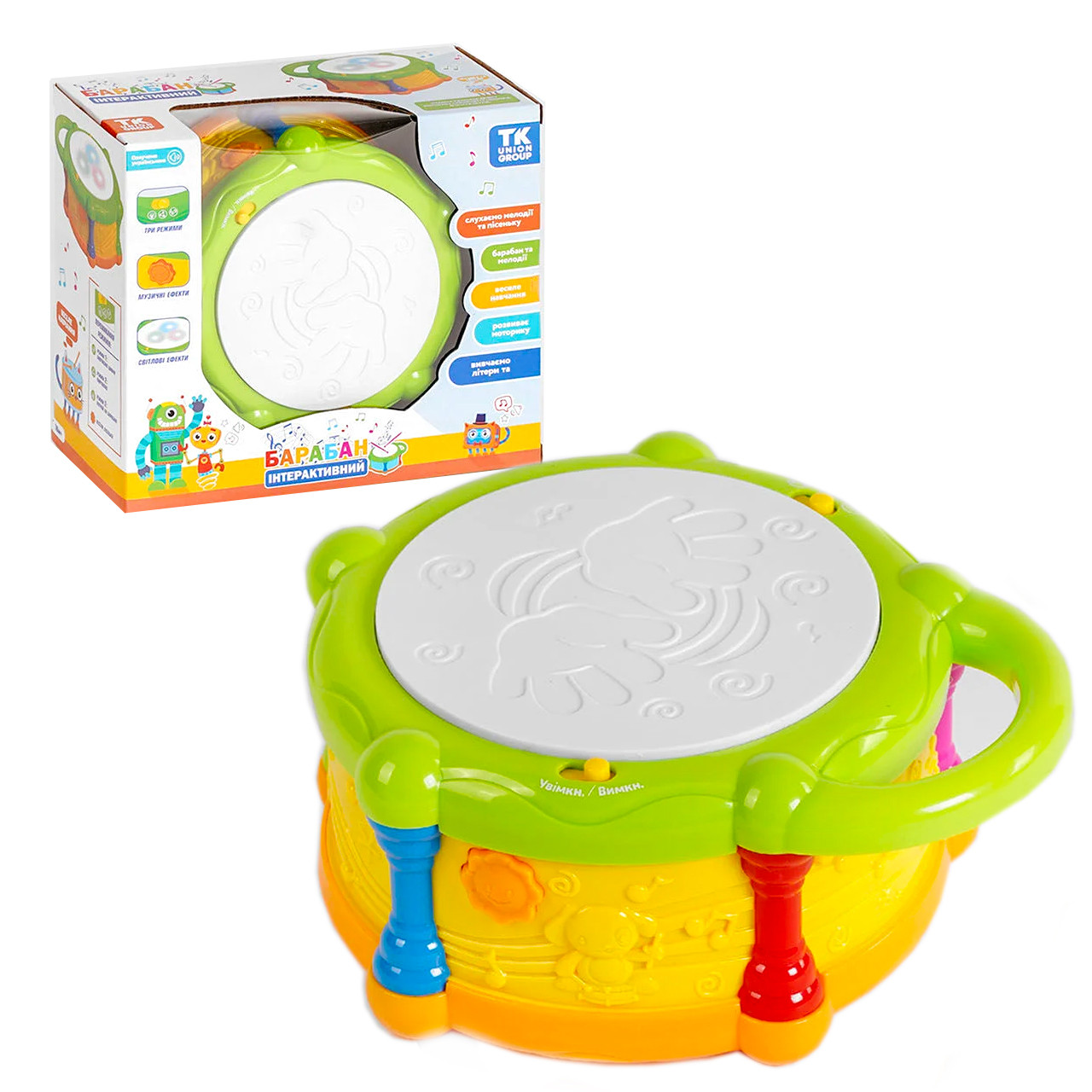 Барабан інтерактивний "TK Group", українська мова, 3 режими роботи, вивчення букв, цифр, 2 пісні, мелодії, 20*16*8см (60905), фото 1