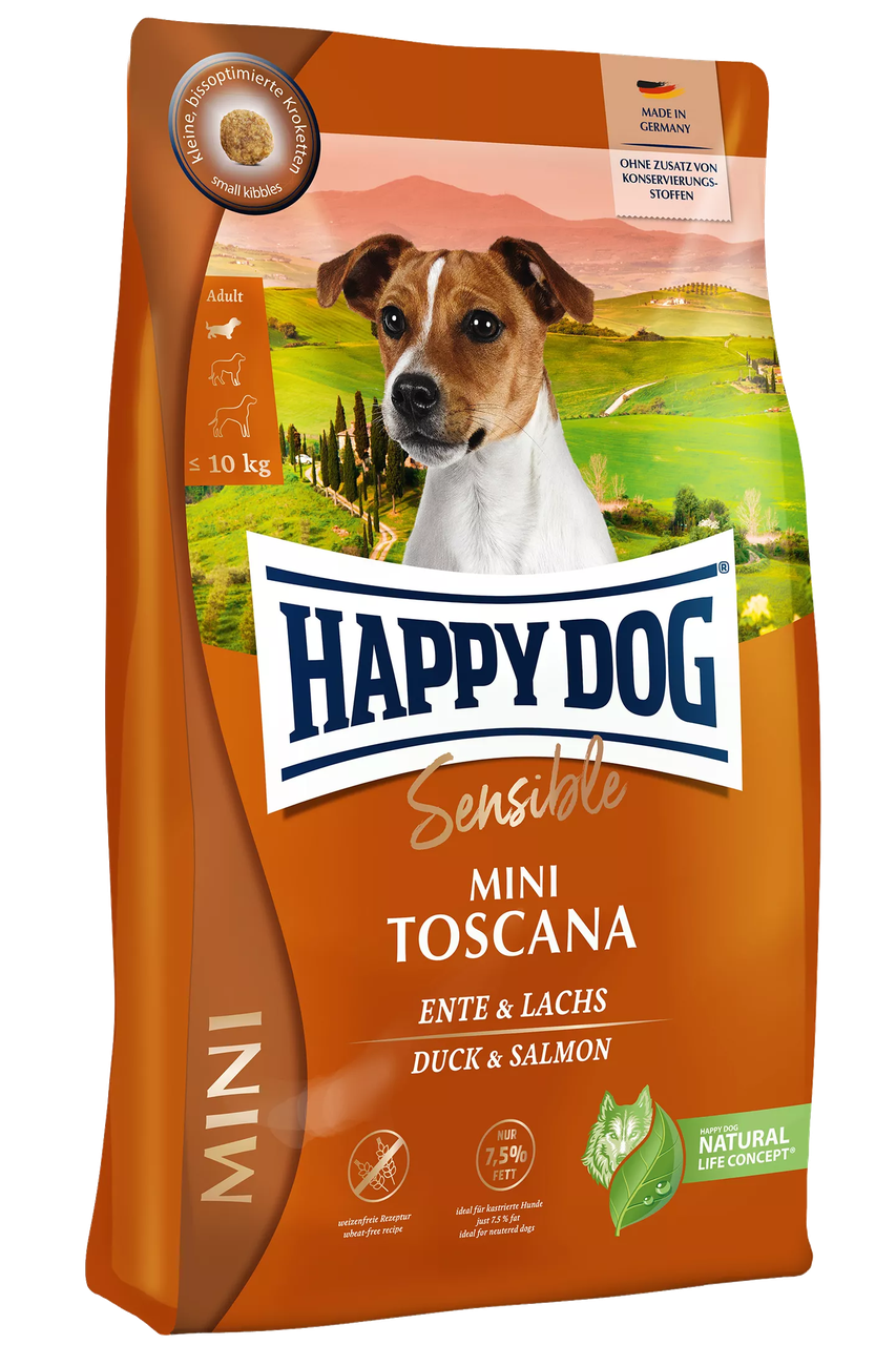 Корм сухий для собак дрібних порід Happy Dog Sensible Mini Toscana з качкою і лососем 4 кг