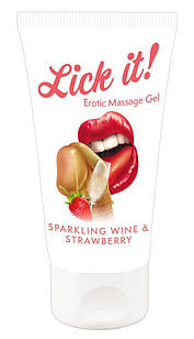 Масажний гель Lick It! Sparkling Wine And Strawberry, 50 мл