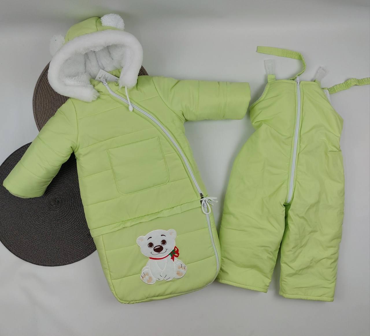 Зимовий теплий дитячий комбінезон-трансформер 3в1 на овчині: курточка, конверт для ніг, напівкомбінезон