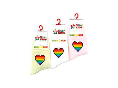 Шкарпетки 12пар дитячі стрейч SK018 Серце веселка (білий/рожевий/мята) р.22-24 ТМ Star Kids FG