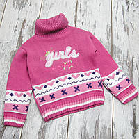 98 1,5-2 роки (0-1) зимовий в'язаний теплий светр гольф для дівчинки під горло 4817 Рожевий