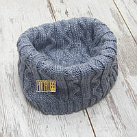 Зимовий в'язаний снуд хомут шарф-труба для хлопчика на флісовій підкладці утеплений 4479 Блакитний