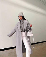 Женское кашемировое длинное пальто с карманами (черное, мокко, серое, бежевое) 42-46 и 48-50 48/50, Серый
