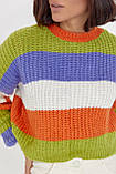 Укорочений в'язаний светр у кольорову смужку — жовтогарячий колір, S (є розміри), фото 4