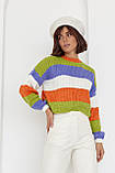 Укорочений в'язаний светр у кольорову смужку — жовтогарячий колір, S (є розміри), фото 5