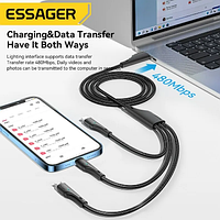 Универсальный кабель Essager 3 в 1 (USB - Lightning + Micro USB + Type-C 3A 1.2м) Код:LM12