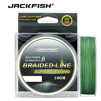 Шнур рыболовный плетеный, 100м 8жил 0.40 мм 36.4 кг Jackfish, зеленый 8-жильный Код:LM12