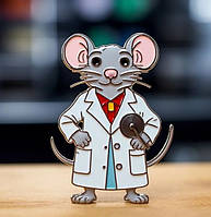 Брошь брошка пин значок серая крыса мышь доктор лаборатория врач ученый
