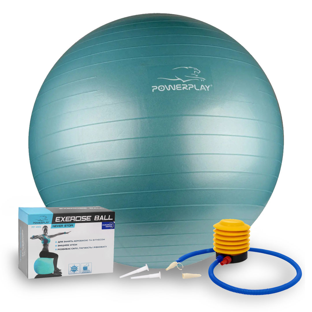 М'яч для фітнесу (фітбол) PowerPlay 4001 Ø 75 cm Gymball Зелений + насос