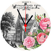 Настенные часы на стекле "Цветы на фоне замка"