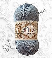 Тонкая голубая пряжа Alize Crochet Forever (ализе форевер) для вязания крючком микрофибра 40 голубой