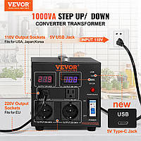 VEVOR 1000W Voltage Converter Transformer AC 110V 220V Трансформатор-преобразователь 2x американские NEMA