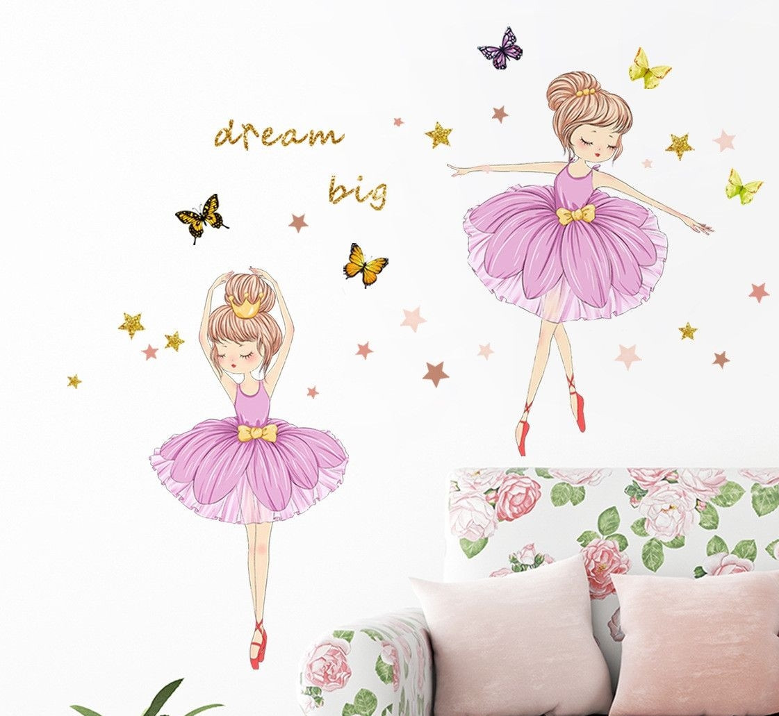 Наклейки на стіну школу танців 2 Балерини Dream Big (лист 30 х 90 см) Б383-8