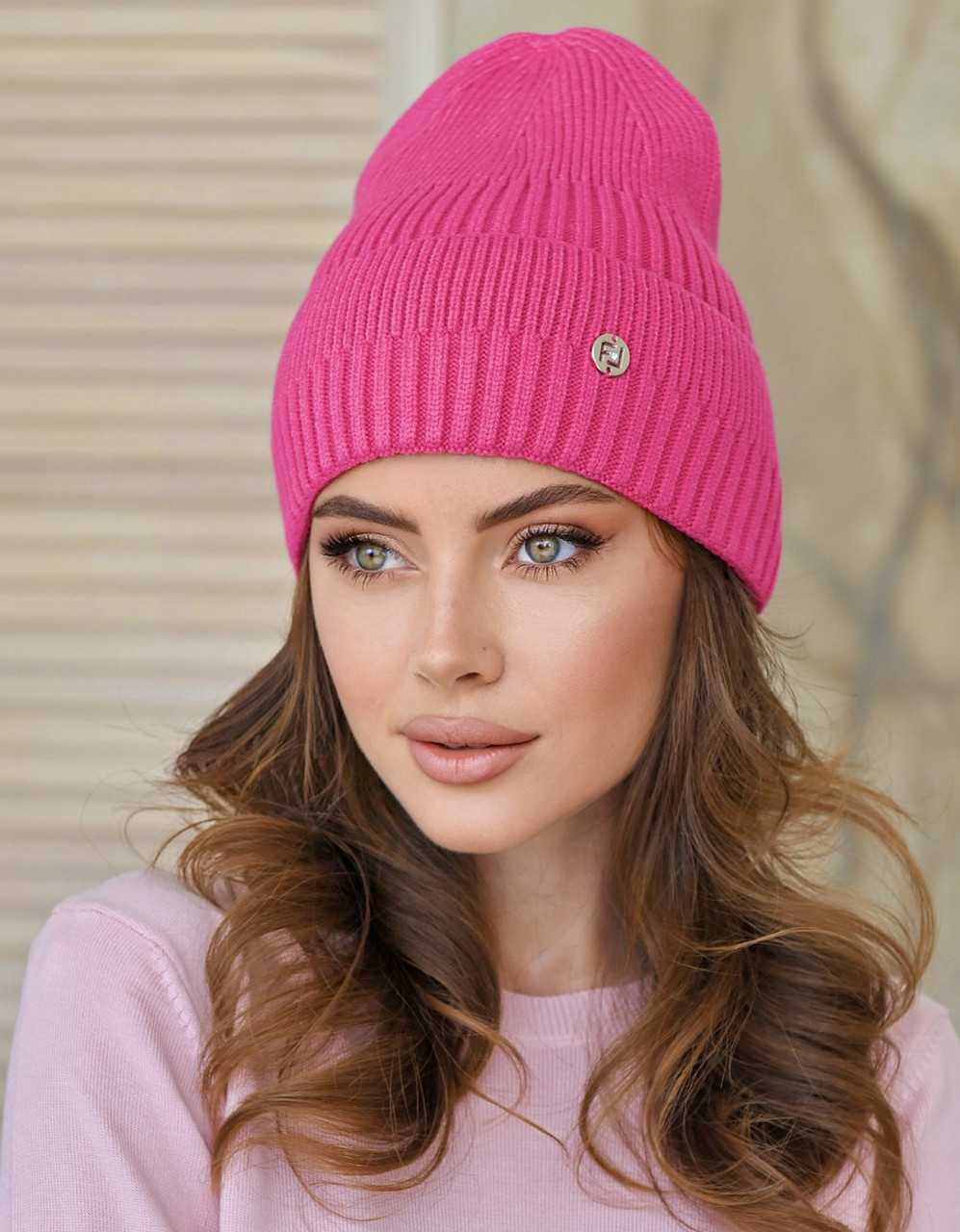 В'язана шапка "Мері" колір малина