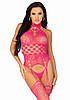 Мереживний бодістокінг з відкритим доступом Leg Avenue High neck lace bodystocking One size Raspberr Bomba💣, фото 5