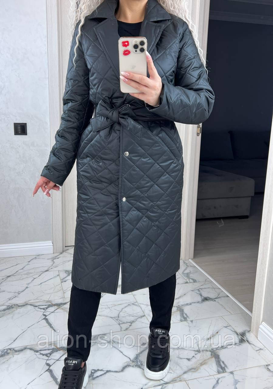 Женская осенняя куртка-пальто силикон 160 новинка 2023 - фото 2 - id-p1303648967